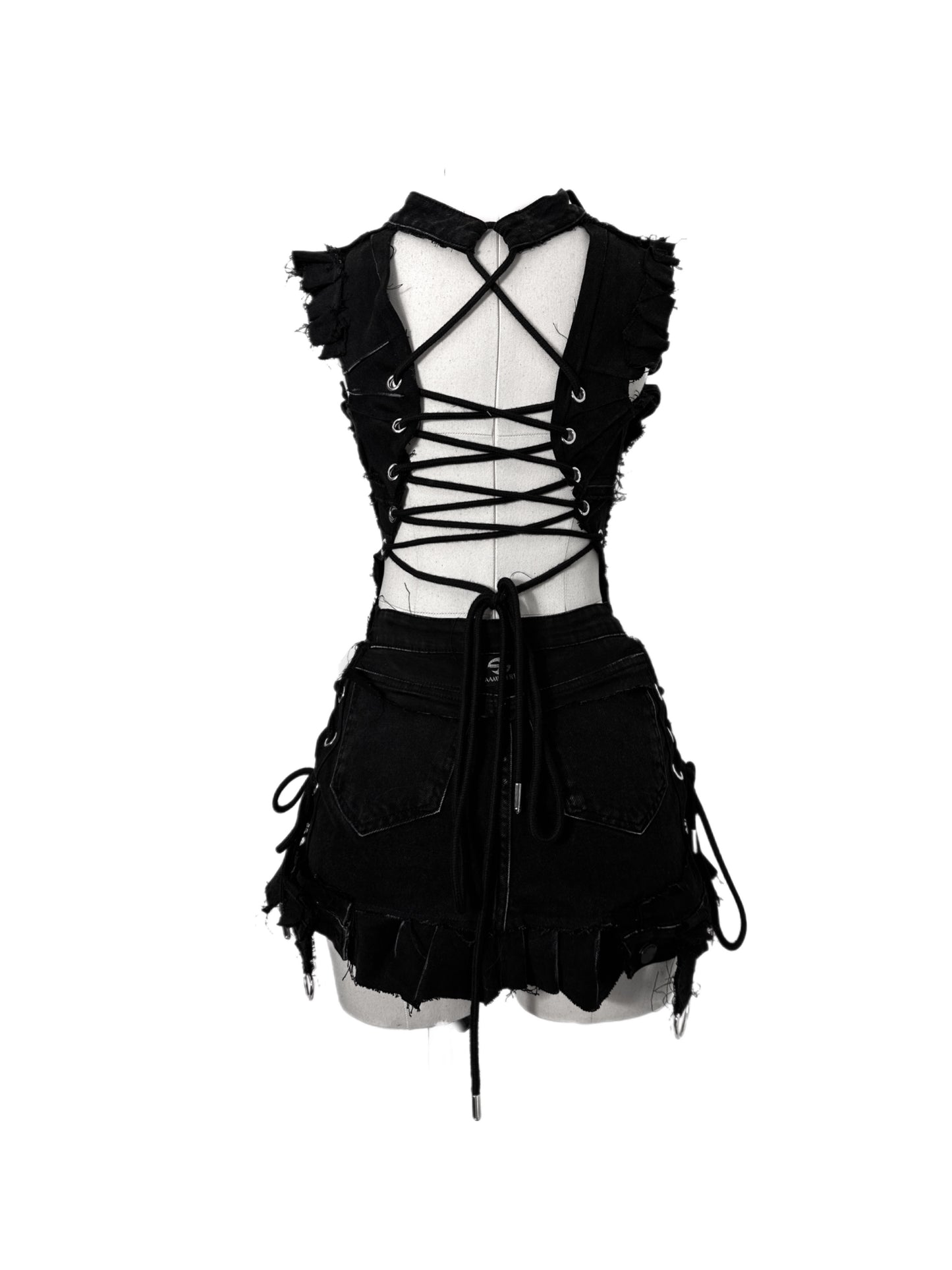 Dystopian Upcycled Denim Set - Top & Skirt By AAMBIVERT