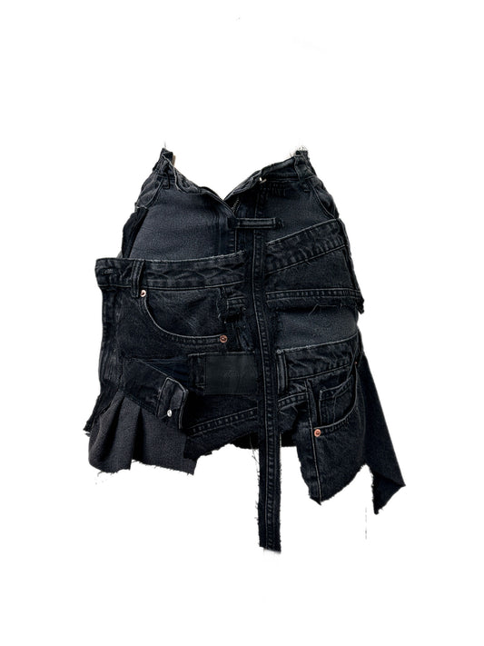 REBIRTH Denim Patchwork Skirt