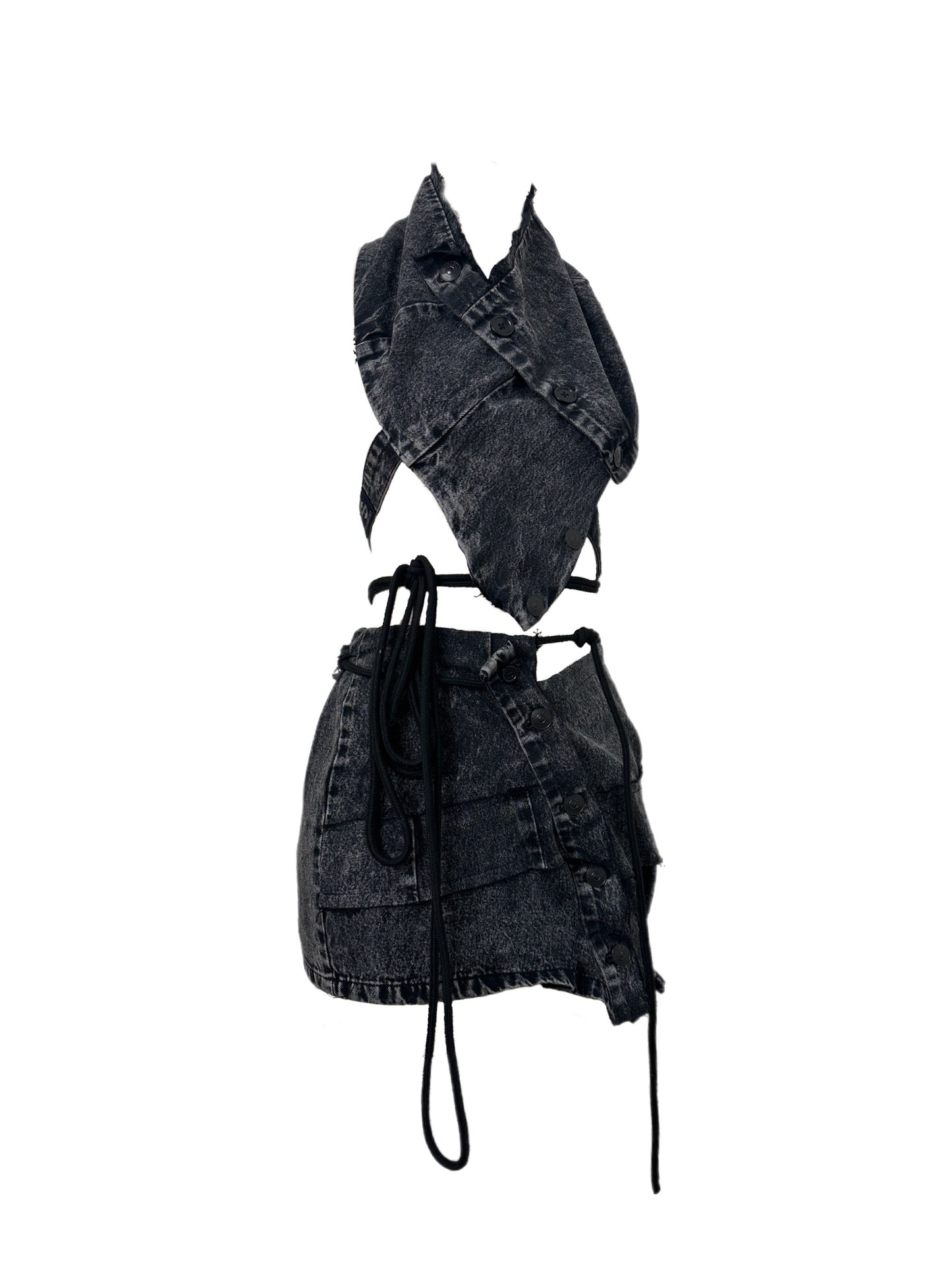 Dystopian Main Character Upcycled Denim Set - Top & Skirt By AAMBIVERT