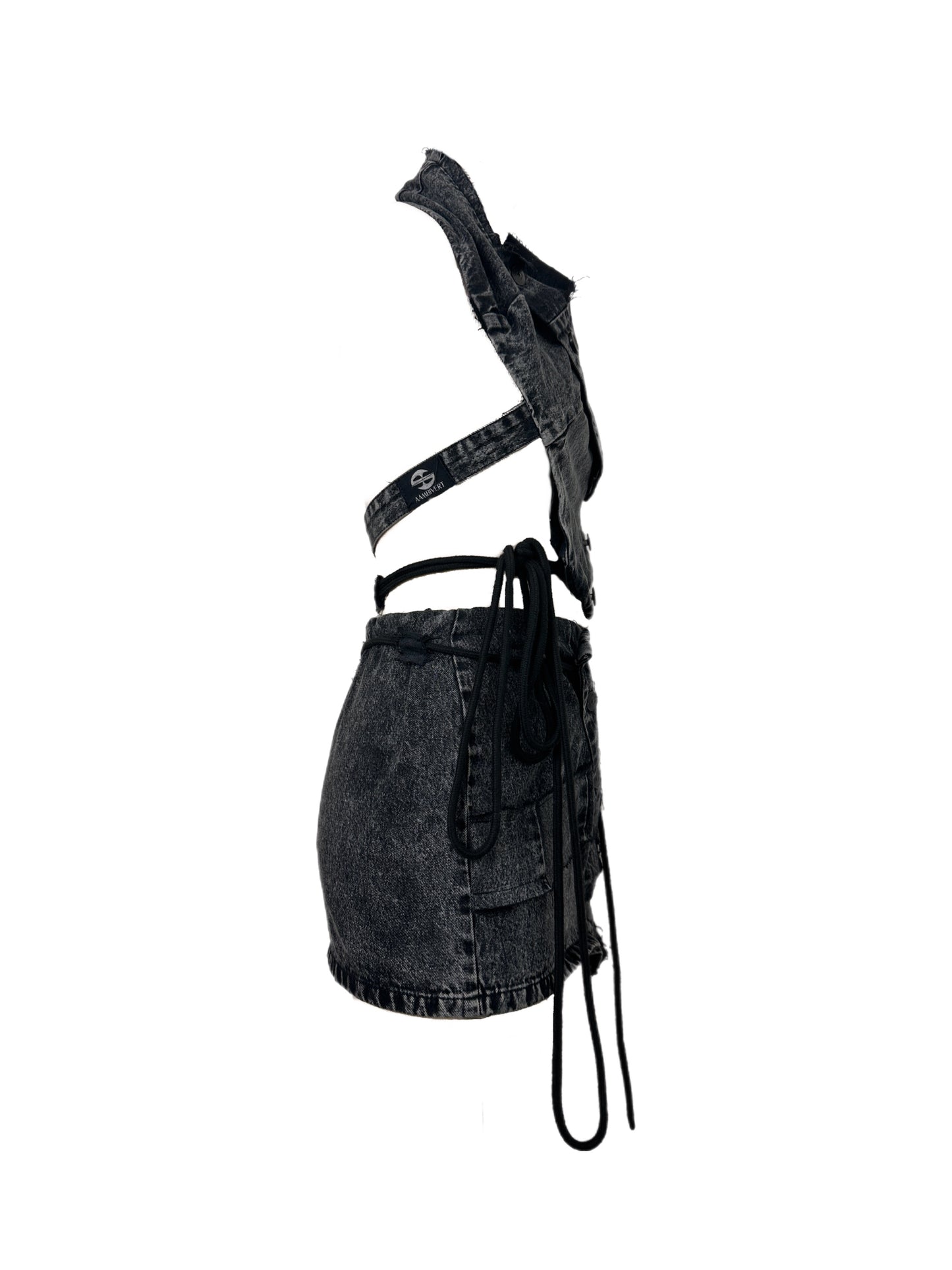 Dystopian Main Character Upcycled Denim Set - Top & Skirt By AAMBIVERT