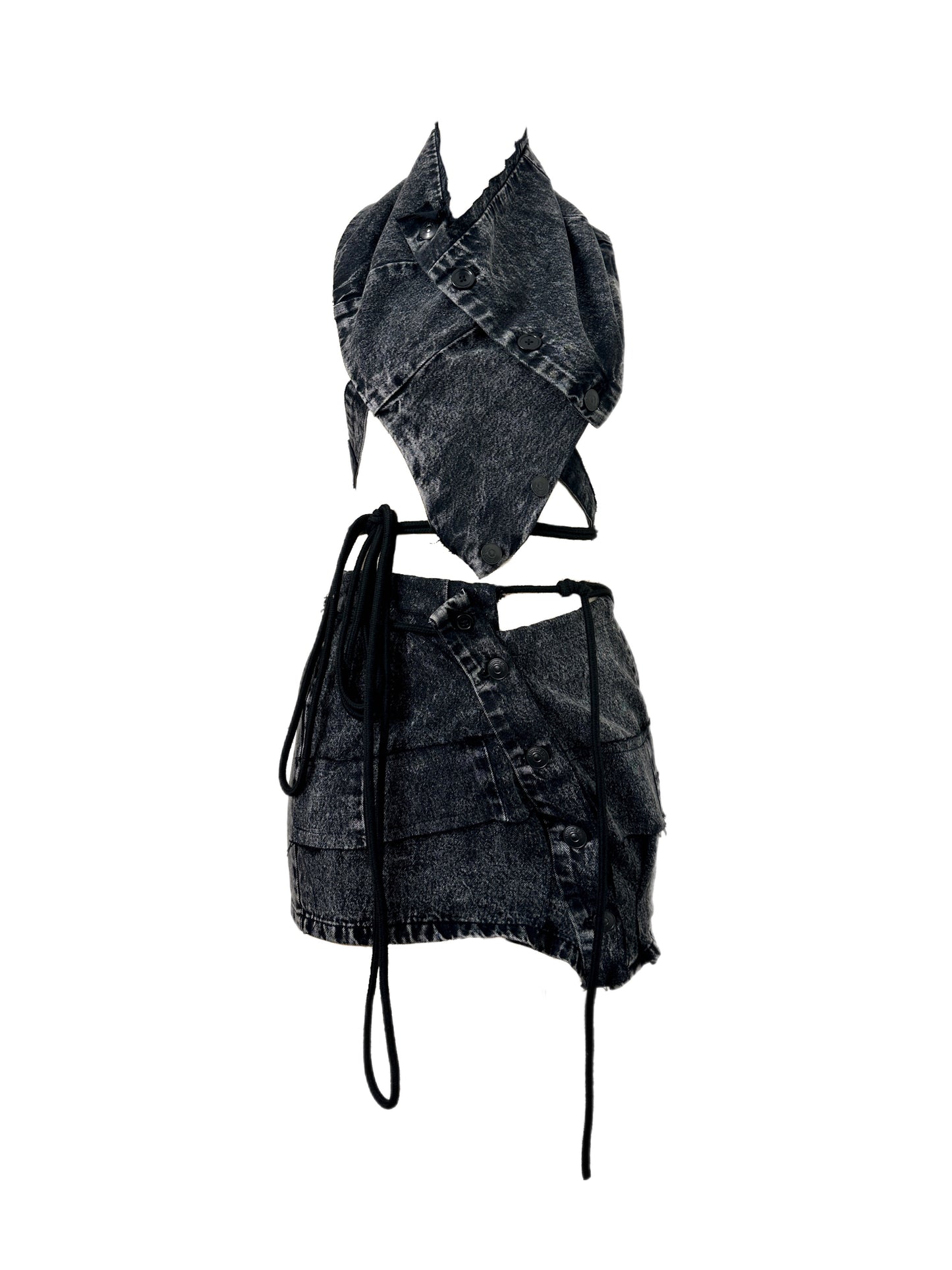 Dystopian Main Character Upcycled Denim Set - Top & Skirt By AAMBIVERT