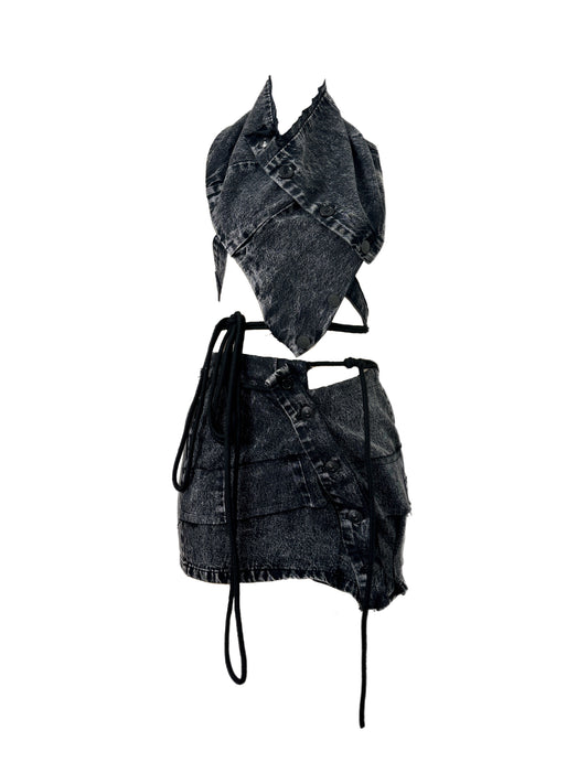DYSTOPIA Denim Top and Skirt Set