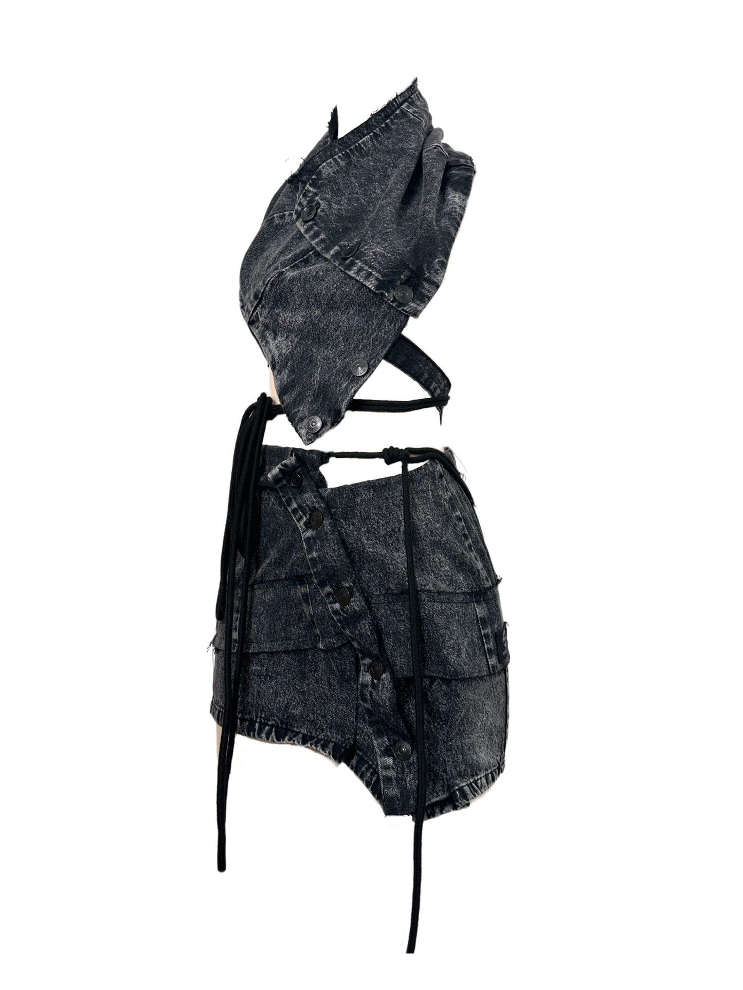 Dystopian Main Character Upcycled Denim Set - Top & Skirt By AAMBIVERT